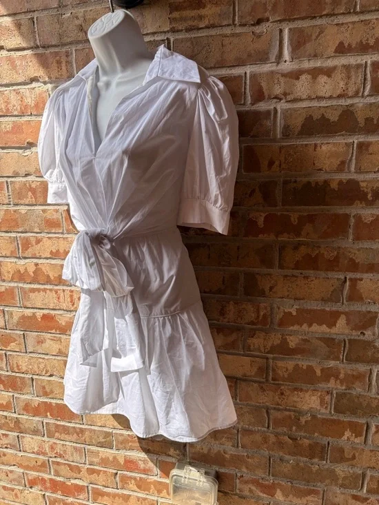 TCEC Poplin Collared Short Sleeve Tiered Mini Dress with Puff Sleeves size Large - Picture 3 of 8